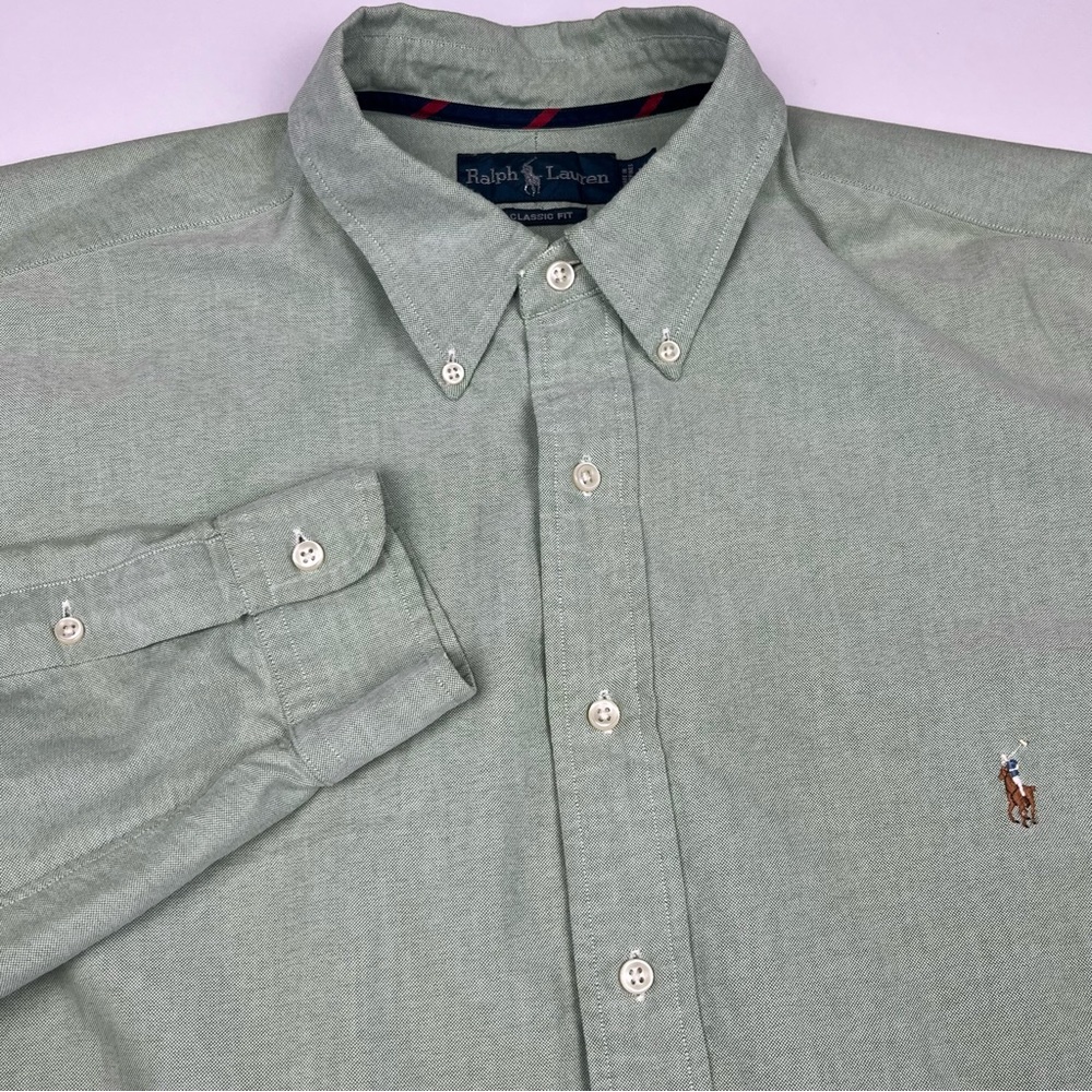 Polo Ralph Lauren Button Down Shirt Men's XLT Classic Fit Green Striped L/S EUC